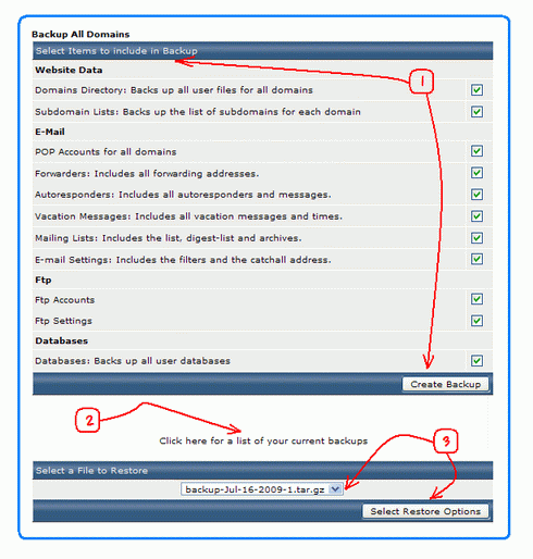 directadmin backup restore