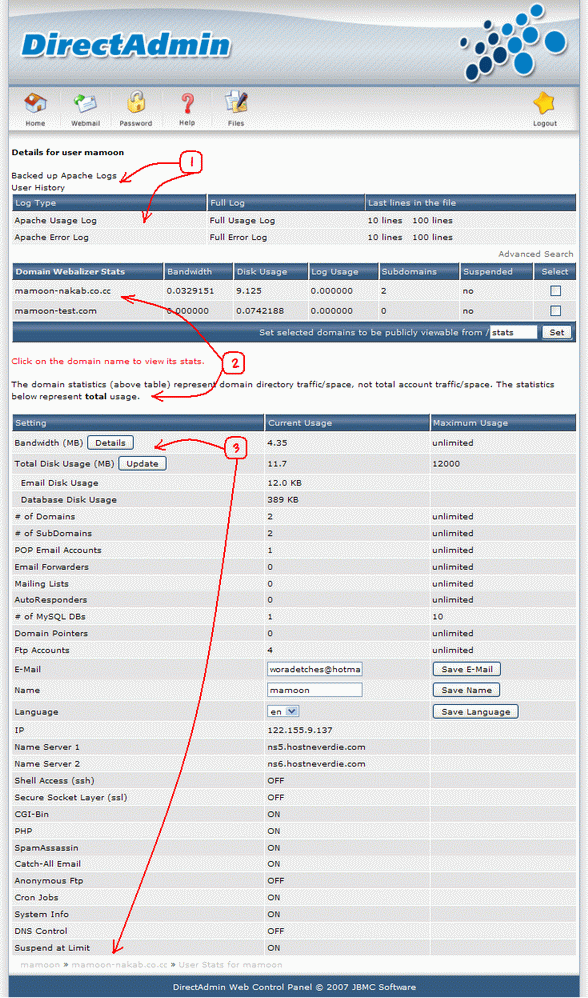 directadmin statistics